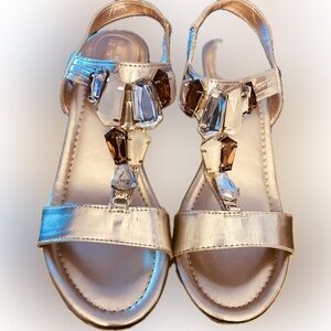 Kenneth Cole Reaction Gold Sandals with Crystal Embellishments